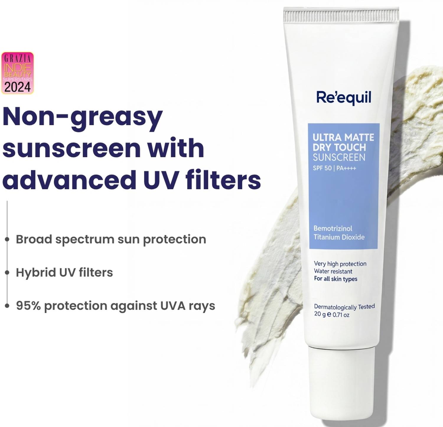 Re'equil Sunscreen SPF 50 PA++++ Ultra Matte Dry Touch Gel - Image 2