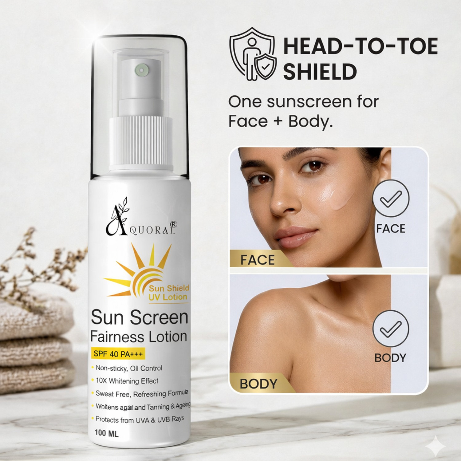 Image of AQUORAL Sunscreen - SPF 40 PA+++ Sunscreen Fairness Liquorice UV Lotion