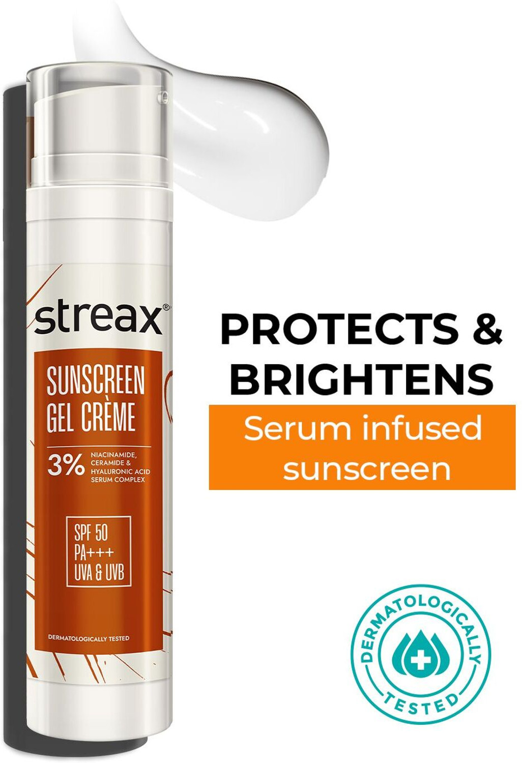 Image of Streax Sunscreen - SPF 50 PA+++ Sunscreen Gel Crme SPF 50 PA+++, 50g | 3% Niacinamide | Non-Oily