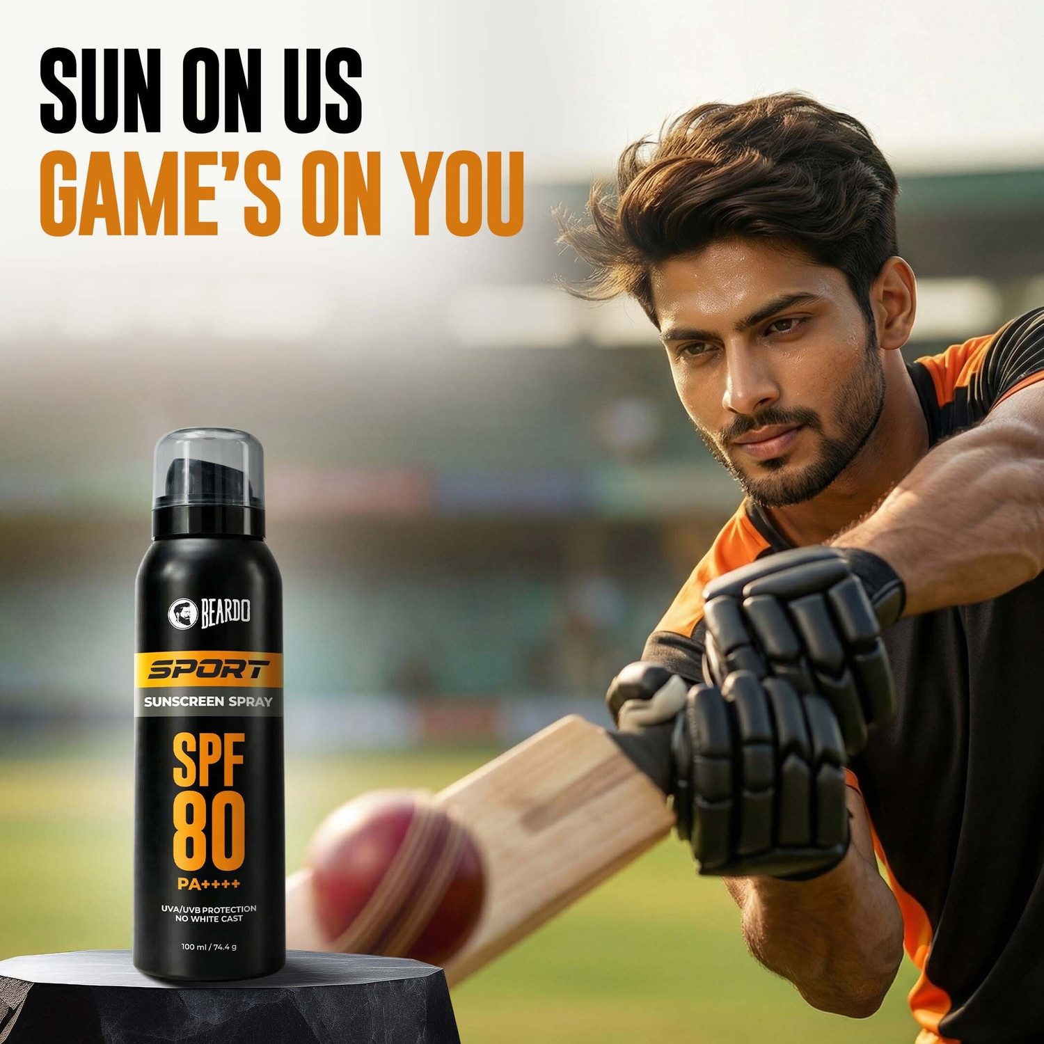Image of BEARDO Sunscreen - SPF 80 PA++++ Sport Sunscreen Spray For Men UVA UVB Protection No White Cast Easy Application