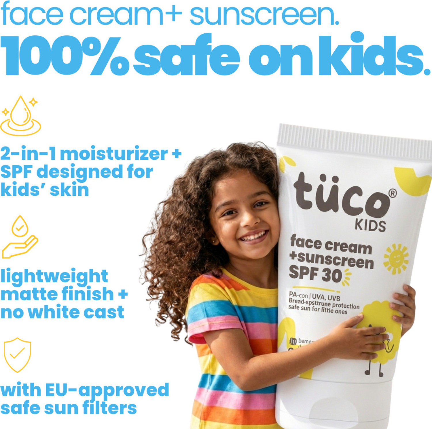 Image of TuCo Sunscreen - SPF 30 PA++++ Kids Sunscreen SPF 30 PA++++ Saffron Face Cream and Sunscreen Broad Spectrum UV