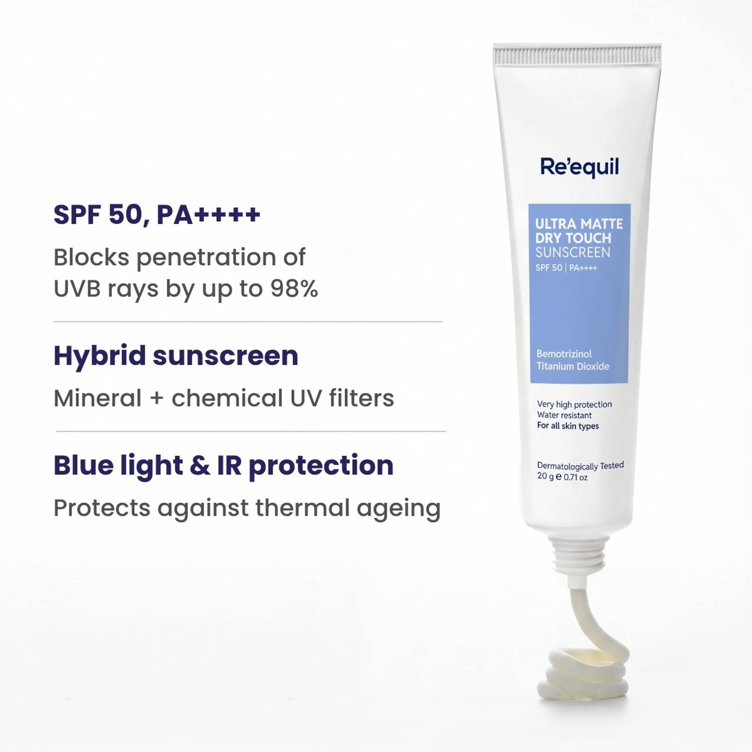 Re'equil Sunscreen SPF 50 PA++++ Ultra Matte Dry Touch Gel - Image 3