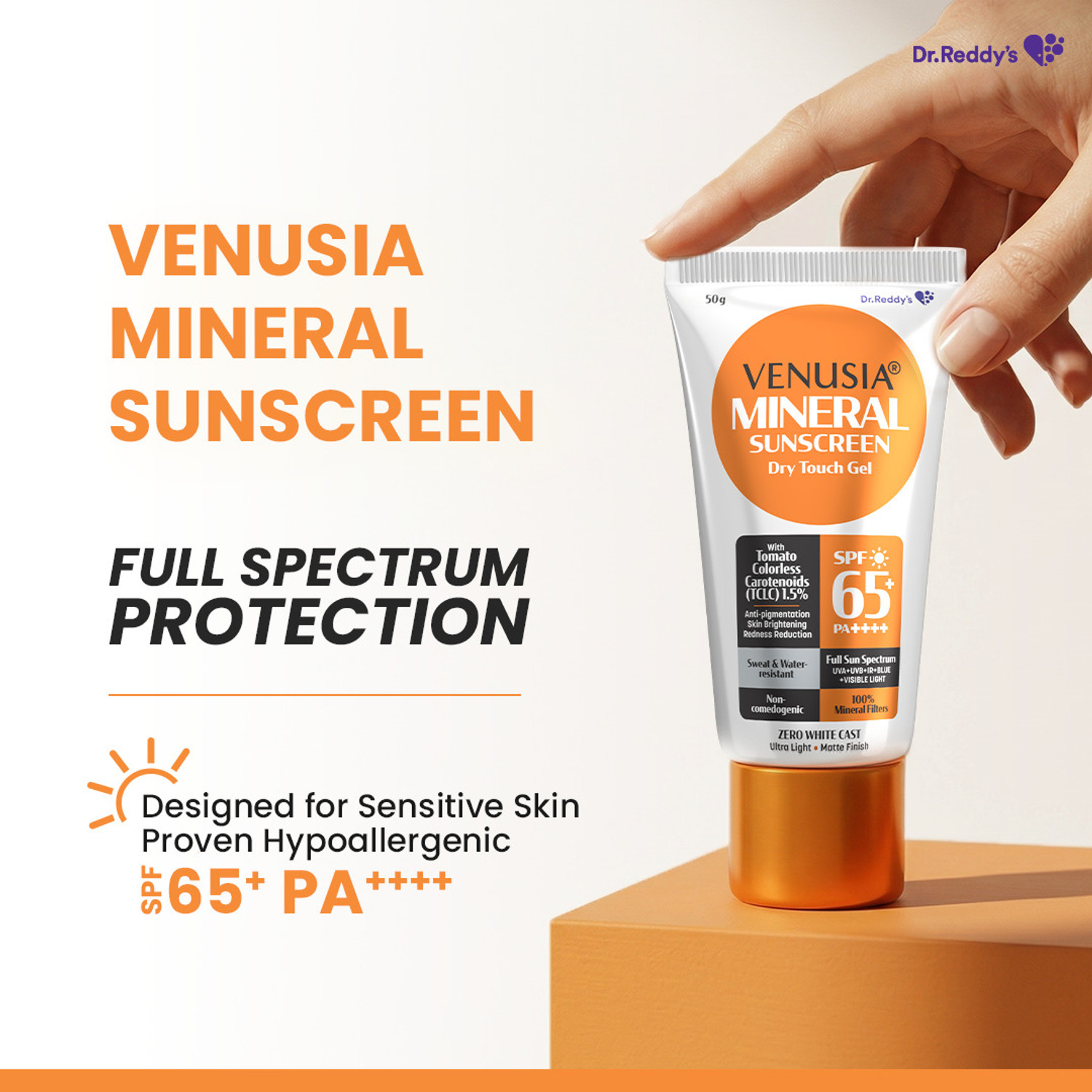Image of Dr. Reddy's Venusia Sunscreen - SPF 65 PA++++ Mineral Sunscreen SPF 65-UVA,UVB,Blue Visible Light|Suitable for All Skin Type