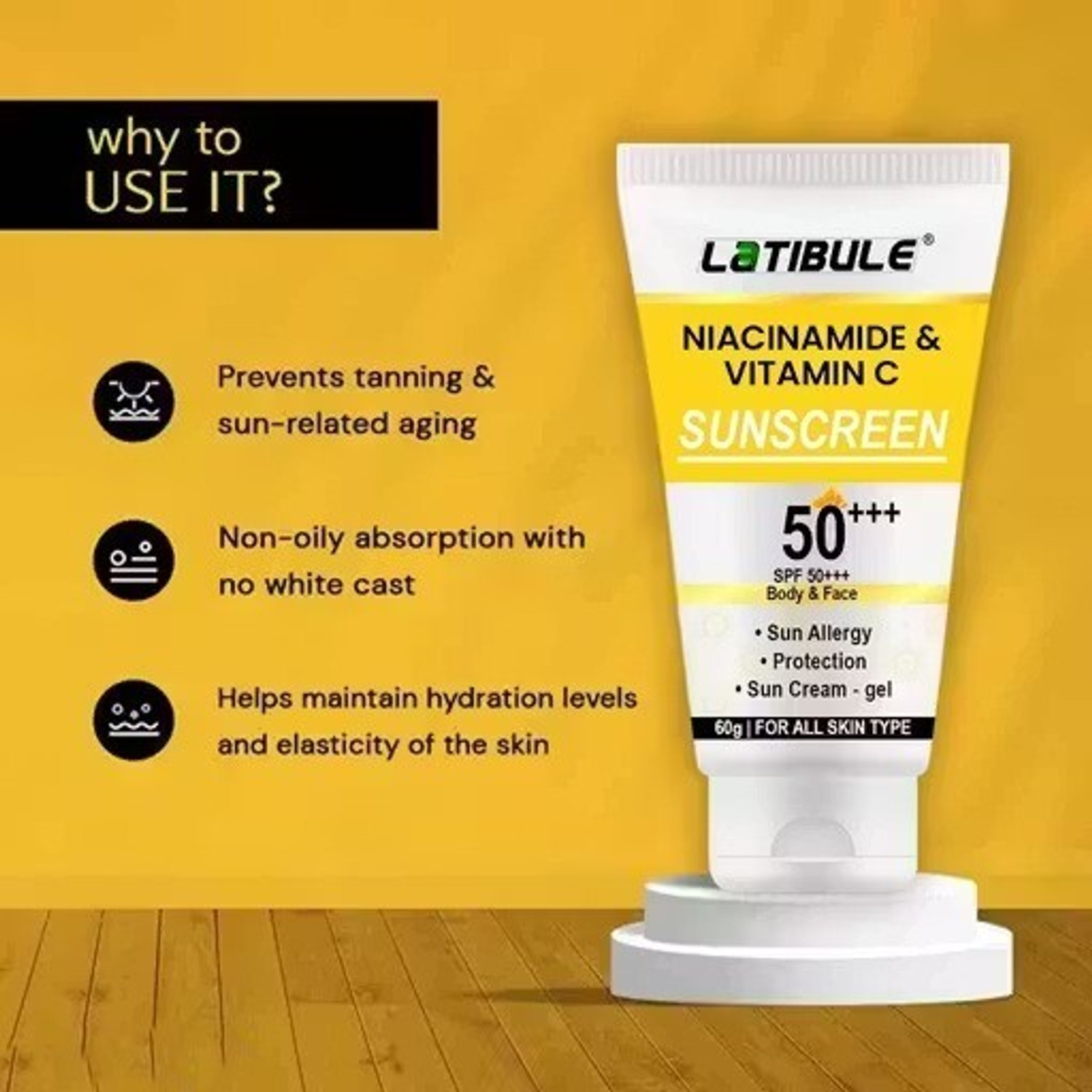 Image of Latibule Sunscreen - SPF 30 Vitamin C & Niacinamide Sun Cream Gel SPF 50+++ for All Skin Types