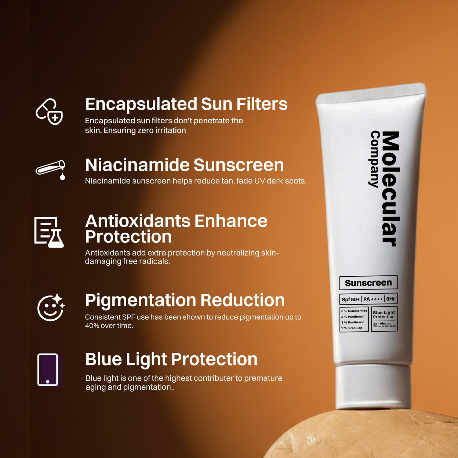 Image of Molecular Company Sunscreen - SPF 50 PA++++ Sunscreen SPF 50+ PA++++ with 5% Niacinamide