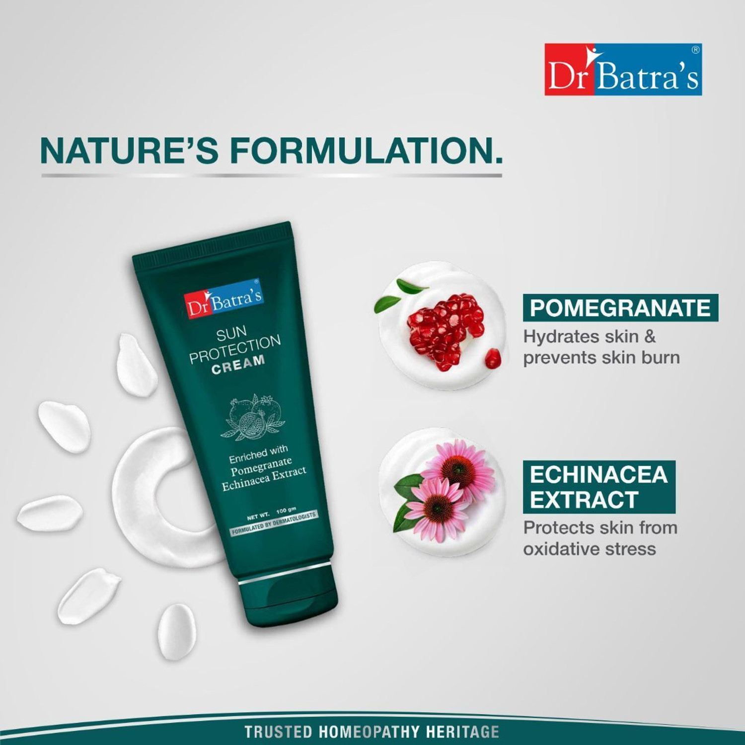 Image of Dr Batra's Sunscreen - SPF 50 Sun Protection Cream SPF30 - Echinacea Enriched Anti-Ageing Sunscreen Care