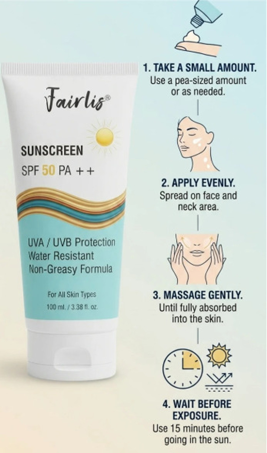 Image of Fairlis Sunscreen - SPF 50 PA++ 100ml SPF 50 PA++ Sunscreen Daily Face Care Non Greasy