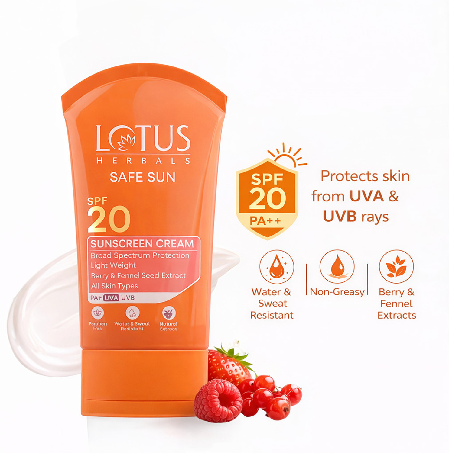 Image of LOTUS HERBALS Sunscreen - SPF 20 PA+ SAFE SUN SUBLOCK CREAM (100 g)