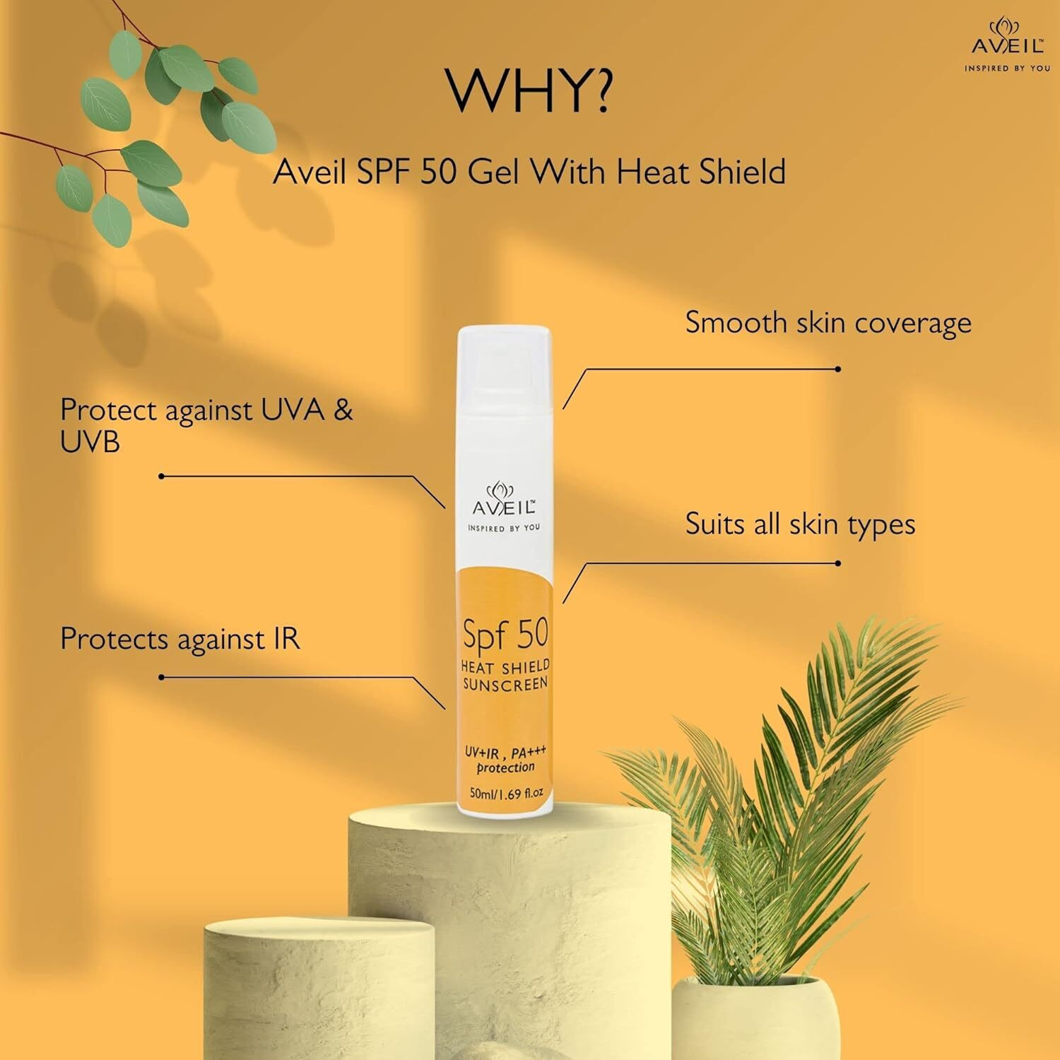 Image of Aveil Sunscreen - SPF 50 PA+++ SPF 50 Gel with Heat Shield