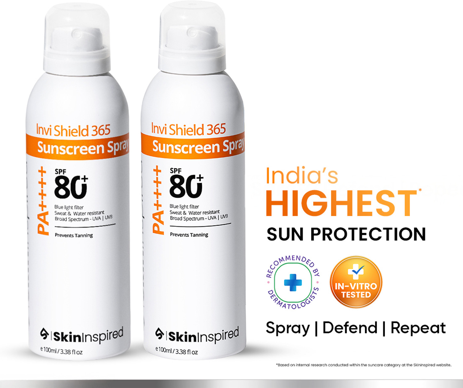 SkinInspired Sunscreen - SPF 80+ PA++++ InviShield 365 Body Sunscreen Spray | Ultra-Light, Non-Greasy Sun Protection