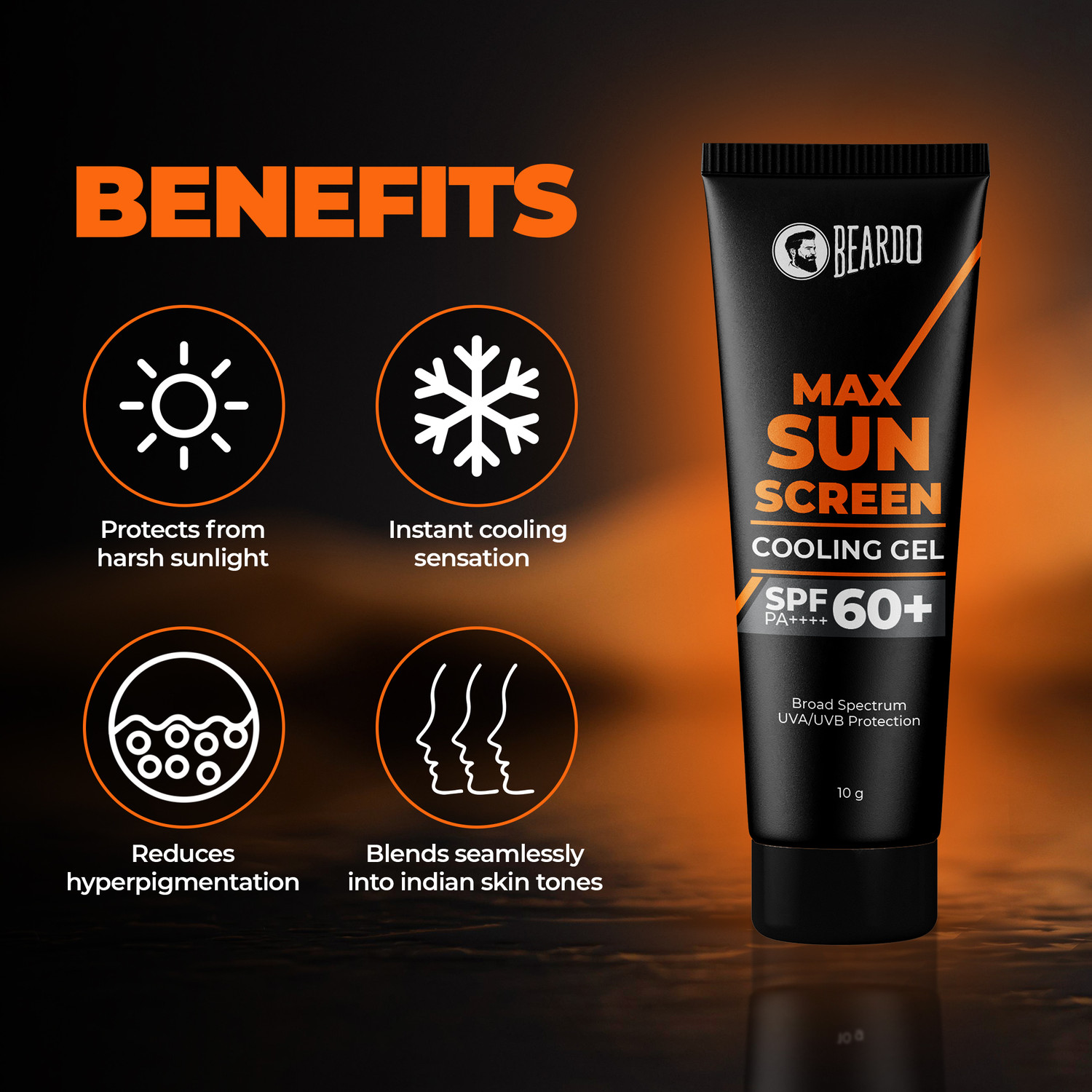 Image of BEARDO Sunscreen - SPF 60 PA++++ Max Sunscreen Cooling Gel For Men|Broad Spectrum UVA /UVB Protection Brightening