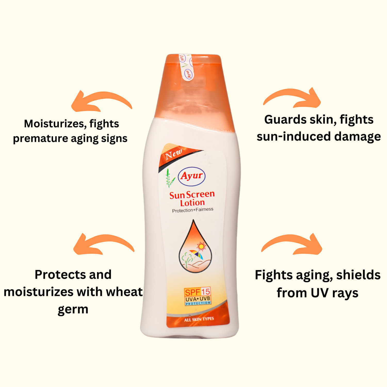 Image of AYUR HERBALS Sunscreen - SPF 50 Sun Screen Lotion SPF -15 with almonds oil & wheatgerm Oil I