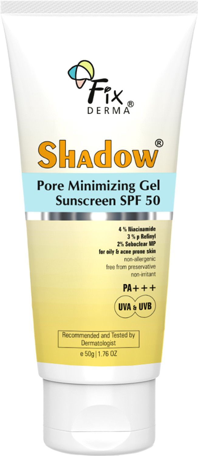 Image of Fixderma Sunscreen - SPF 50 PA+++ Shadow Shadow Pore Minimizing Gel Sunscreen SPF 50 PA+++ with 4% Niacinamide