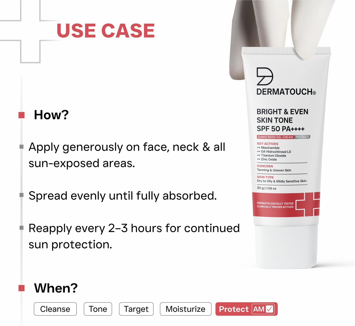 Image of Dermatouch Sunscreen - SPF 50 PA++++ Bright & Even Skin Tone Sunscreen Gel Cream for Tanning & Uneven Skin Tone