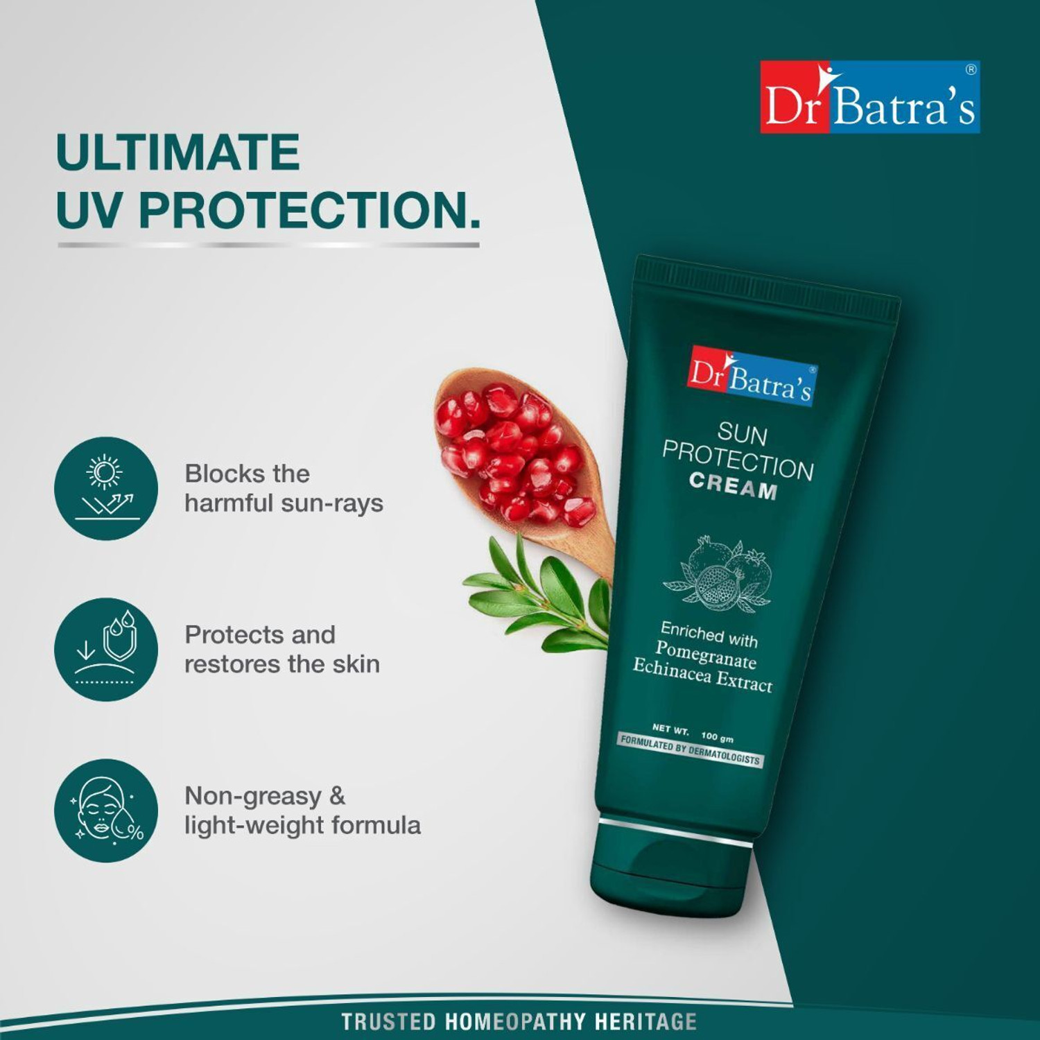Image of Dr Batra's Sunscreen - SPF 50 Sun Protection Cream SPF30 - Echinacea Enriched Anti-Ageing Sunscreen Care