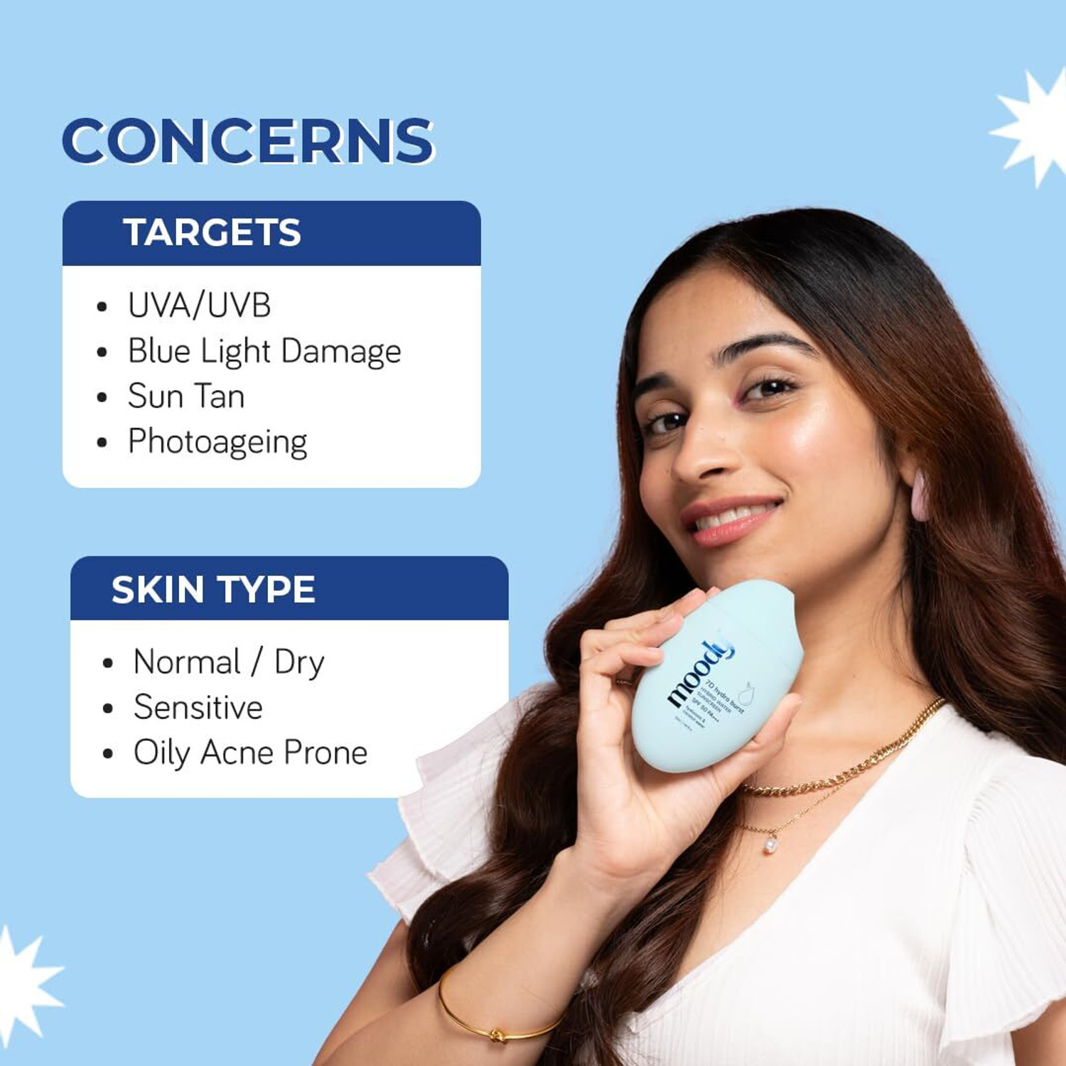 Image of MOODY Sunscreen - SPF 50 PA+++ 7D Hydro Burst Hybrid Water Sunscreen, Hyaluronic & Coconut - SPF 50 PA