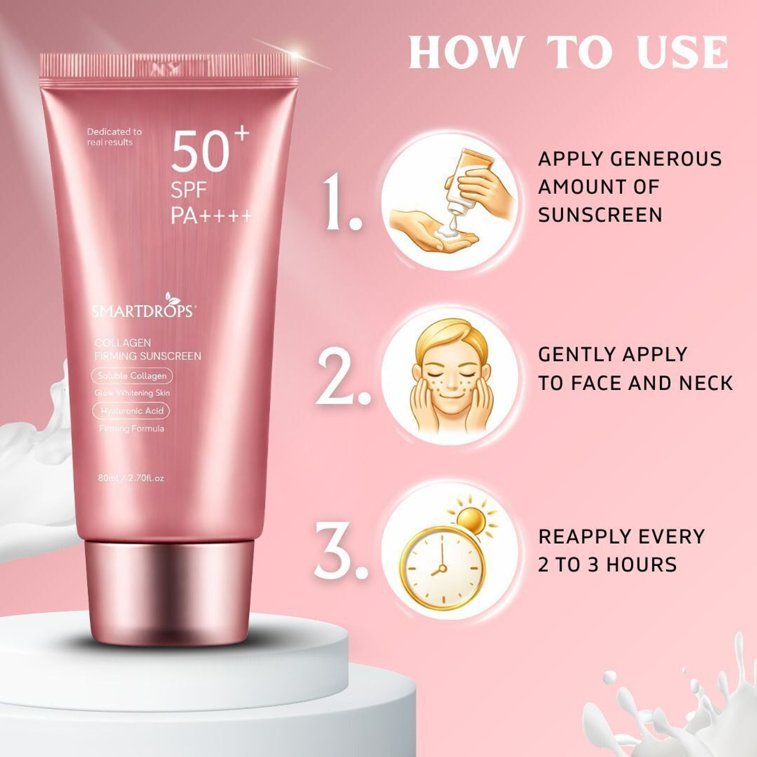 Image of smartdrops Sunscreen - SPF 50 PA++++ Collagen Skin Lift Sunscreen SPF 50+ PA++++ Hydrating Sun Cream