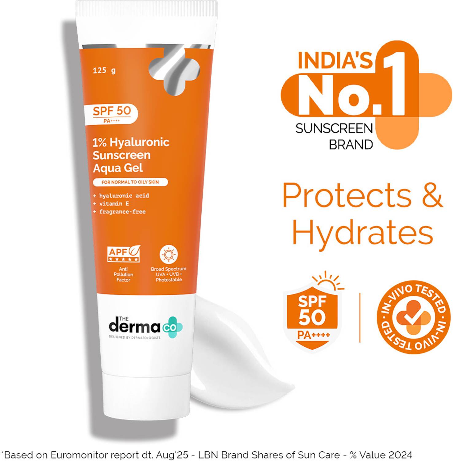The Derma Co Sunscreen - SPF 50 PA++++ 1% Hyaluronic Aqua Gel Lig