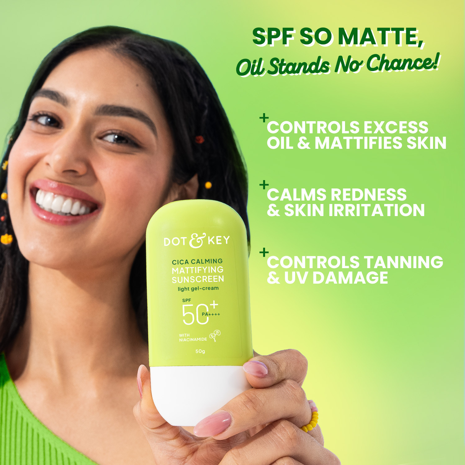 Image of Dot & Key Sunscreen - SPF 50 PA+++ Cica Calming Mattifying, In-Vivo Tested, Controls Excess Oil, Calms Redness