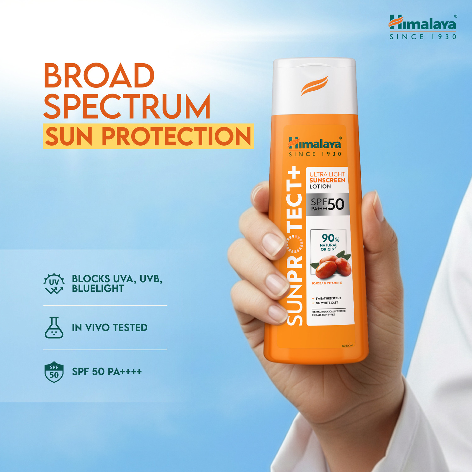 Image of HIMALAYA Sunscreen - SPF 50 PA++++ Sun Protect+ Ultra Light Sunscreen Lotion