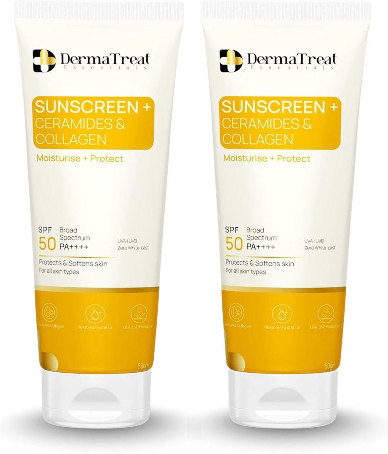 Image of DermaTreat Essentials Sunscreen - SPF 50 PA++++ Broad Spectrum Sunscreen with Ceramides & Collagen | UVA & UVB Protection