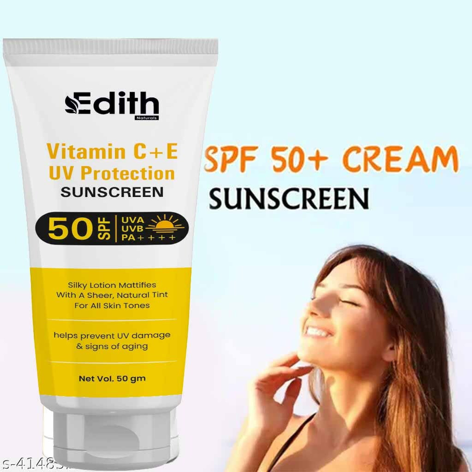 Image of EDITH NATURALS Sunscreen - SPF 50 PA+++ Multivitamin Gel | UVA-UVB Protection | Zero White Cast