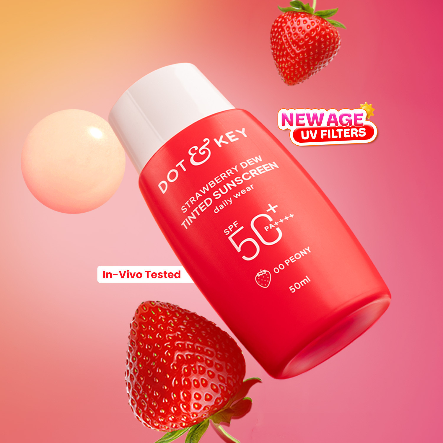 Image of Dot & Key Sunscreen - SPF 50 PA++++ Strawberry Dew Tinted, In-Vivo Tested, Peony, for Daily Wear, Brightens Skin