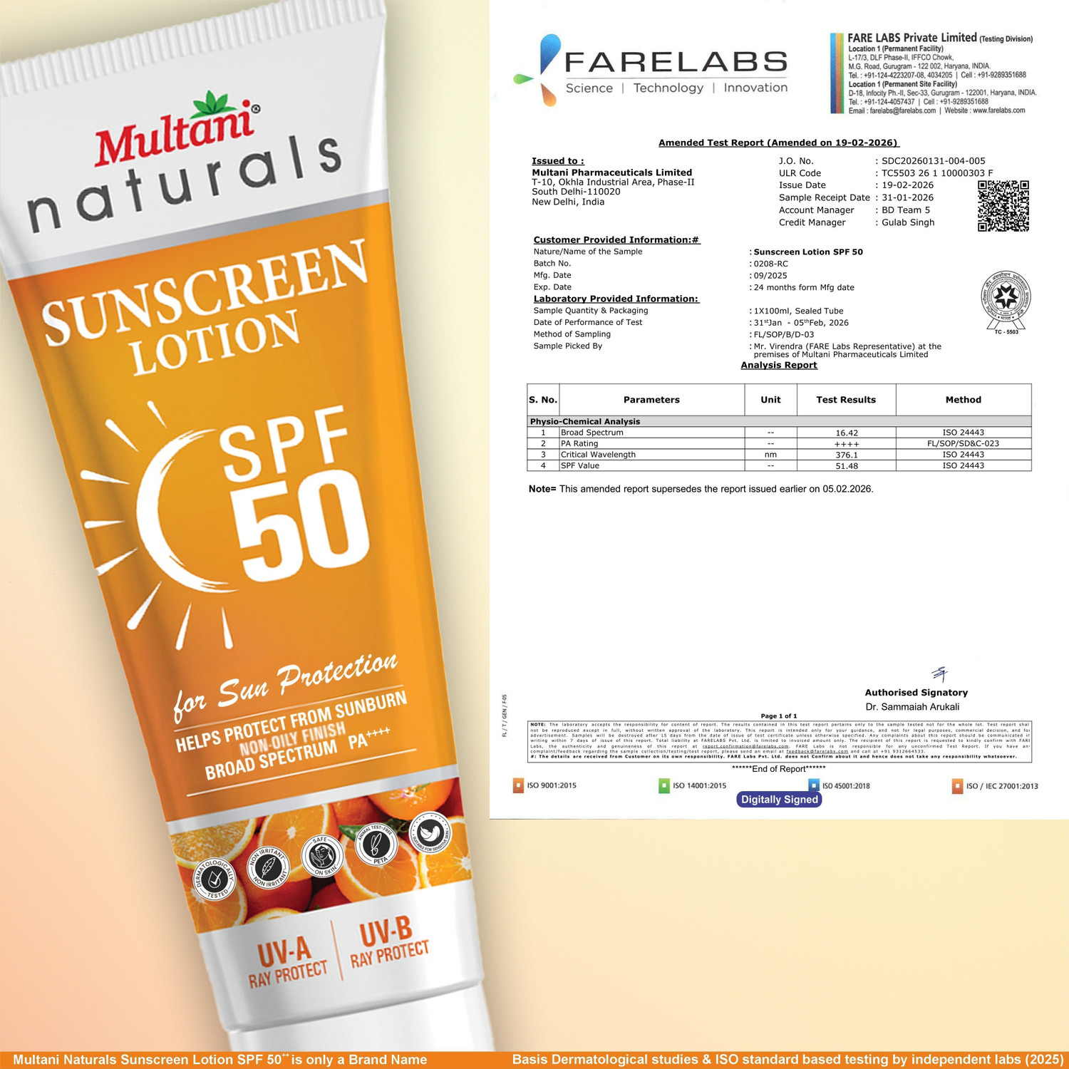 Image of Multani Sunscreen - SPF 50 PA++++ Natural Vitamin C Sunscreen Lotion | No White Caste |Prevent Sunburn & SunTan -