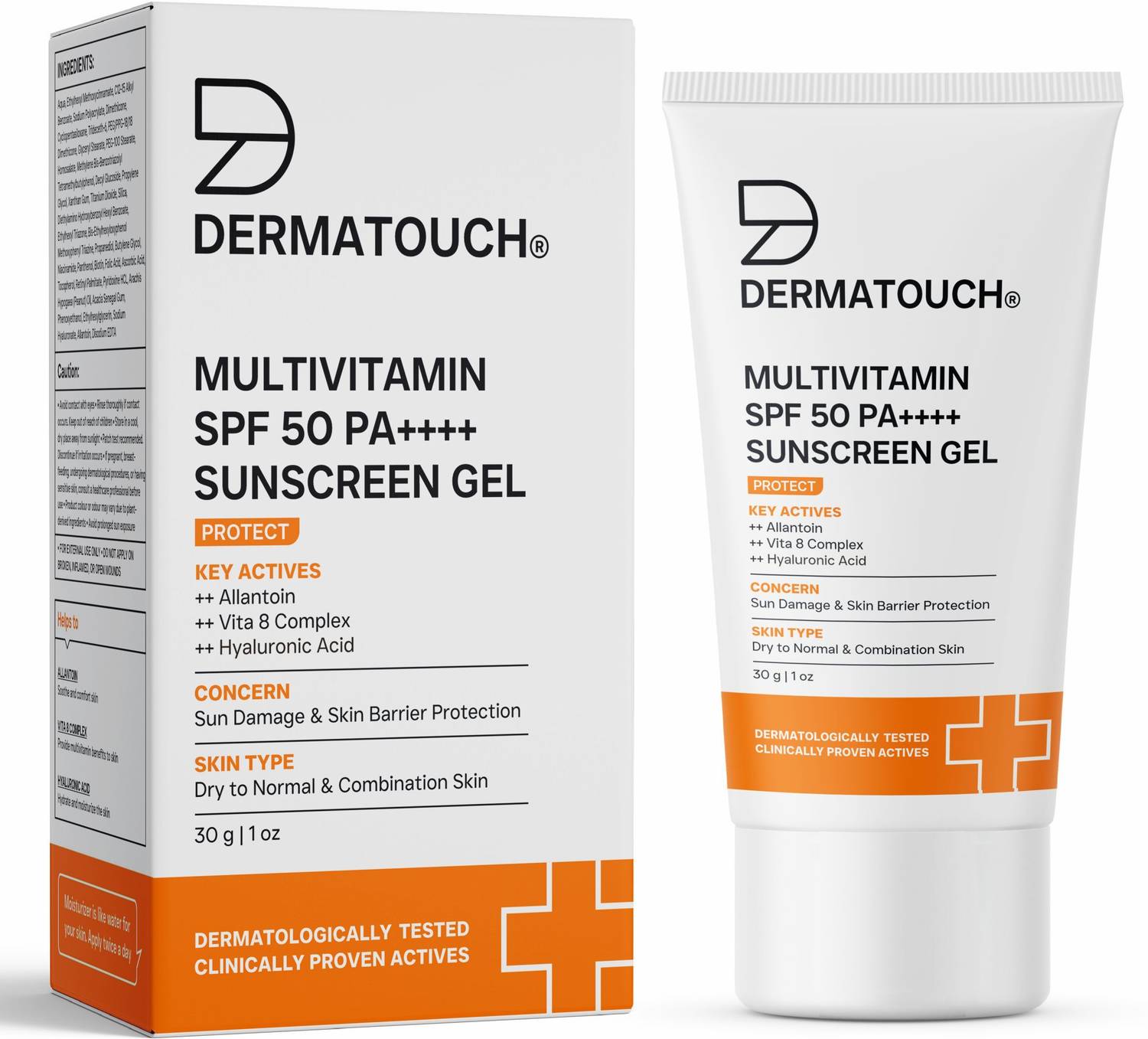 Dermatouch Sunscreen - SPF 50 PA++++ Multivitamin Gel | UVA-UVB Protection | Zero White Cast