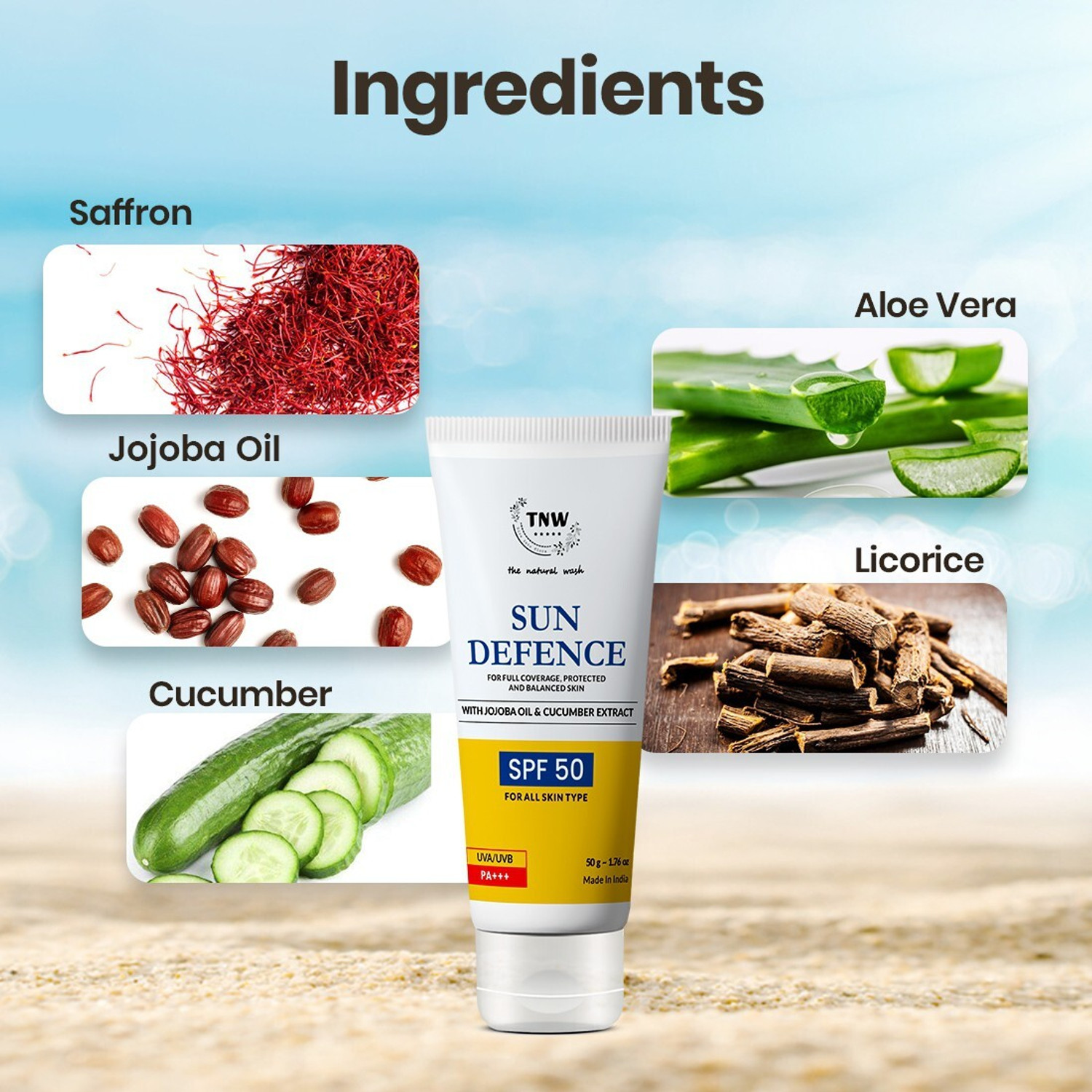 Image of TNW - The Natural Wash Sunscreen - SPF 50 PA++ Set of 2 Sun Defence SPF 50 Cream PA+++ | Non-Greasy, UV Protection