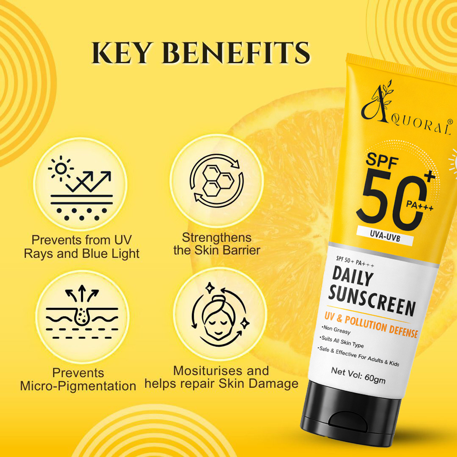 Image of AQUORAL Sunscreen - SPF 50+ PA+++ Sunscreen Cream for All Skin Types Daily Use