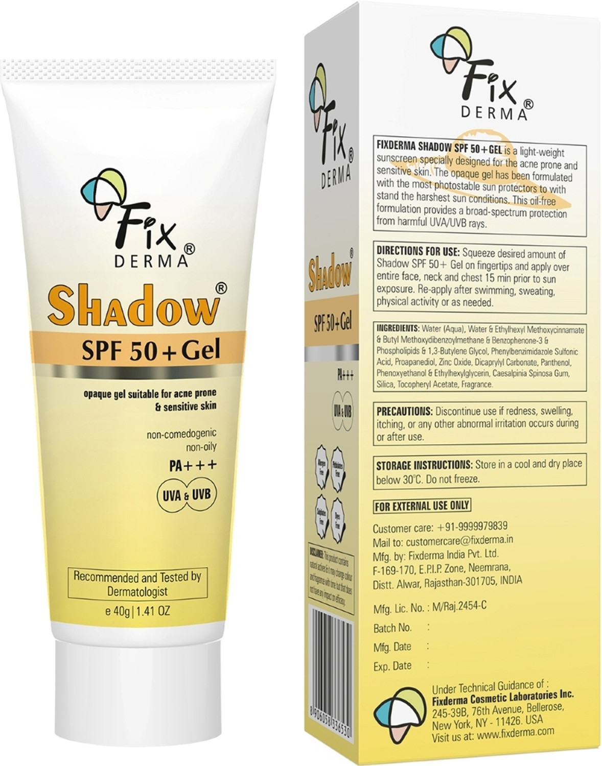 Image of Fixderma Sunscreen - SPF 50+ PA+++ Shadow Sunscreen SPF 50+ PA+++ Gel, Light Weight For Oily & Acne Prone Skin