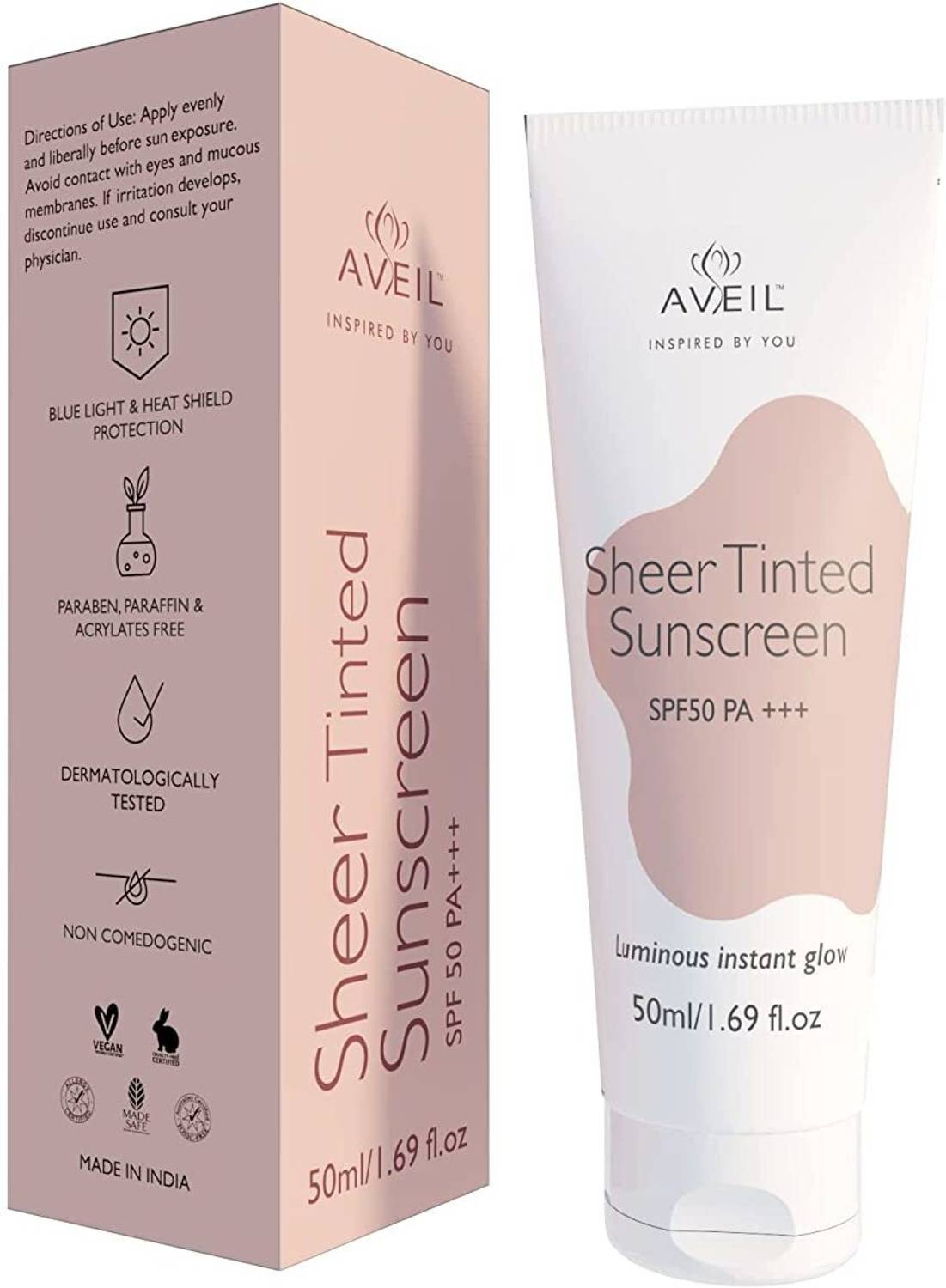 Aveil Sunscreen - SPF 50 PA+++ Sheer Tinted Sunscreen SPF 50 PA +++ 50 ml