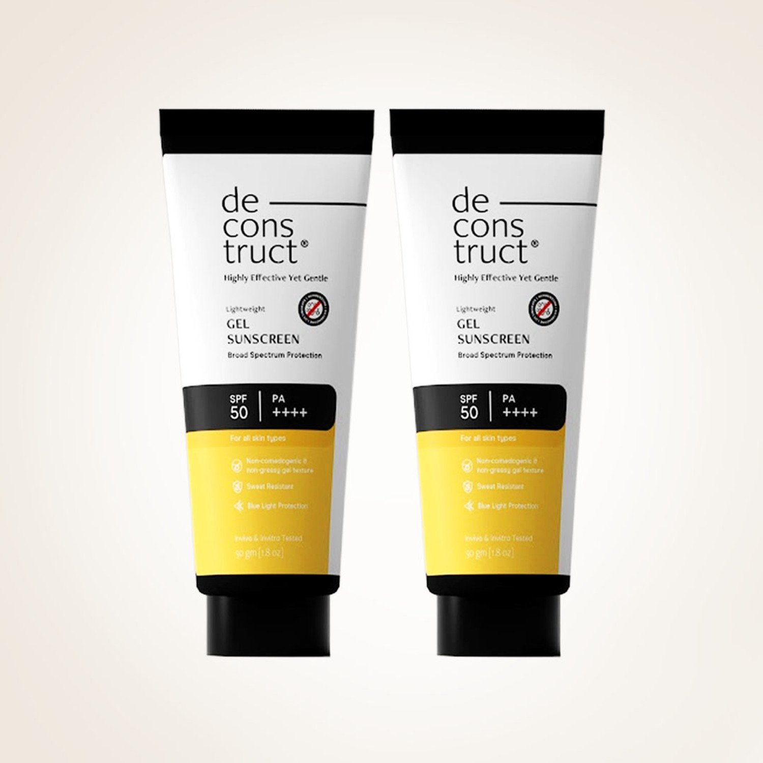 Image of Deconstruct Sunscreen - SPF 50 PA++++ Lightweight Gel Sunscreen | No White Cast | For Men & Women | Pack of 2