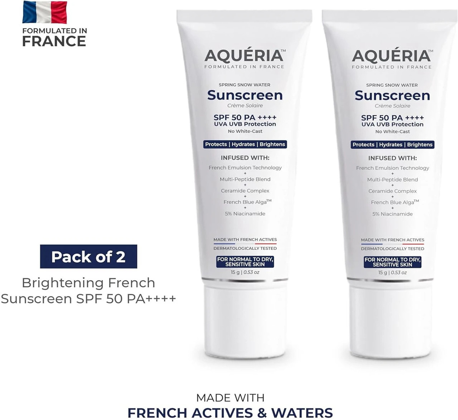 Image of Aqueria Sunscreen - SPF 50 PA++++ Brightening & Hydrating French Multi-Active SPF | Niacinamide, Tranexamic Acid