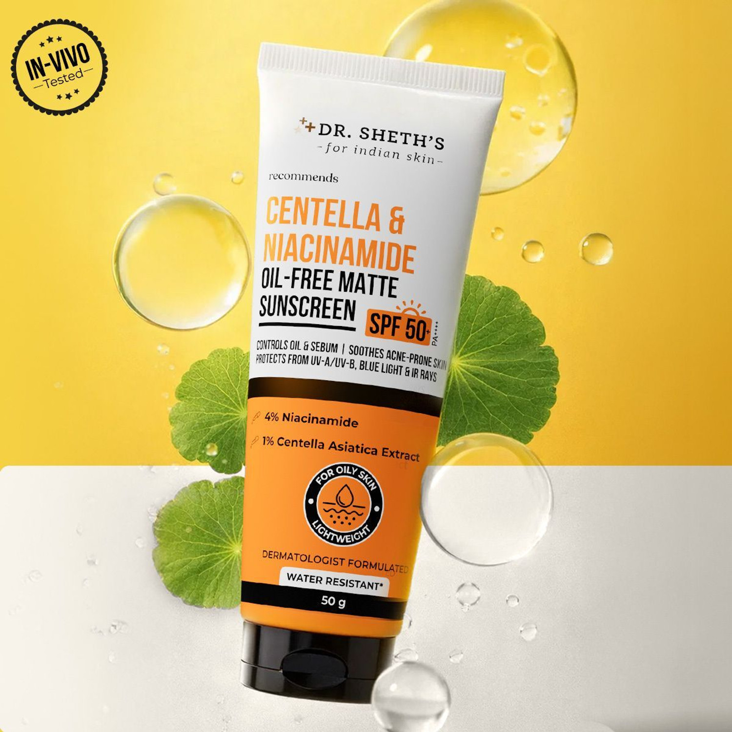 Image of Dr. Sheth's Sunscreen - SPF 50+ PA++++ Centella & Niacinamide Oil-Free Matte Sunscreen | Controls Excess Oil & Sebum