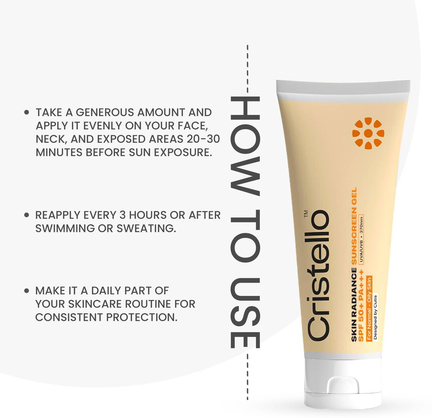 Cristello Sunscreen - SPF 50+ PA+++ Radiance Sunscreen Gel SPF 50+
