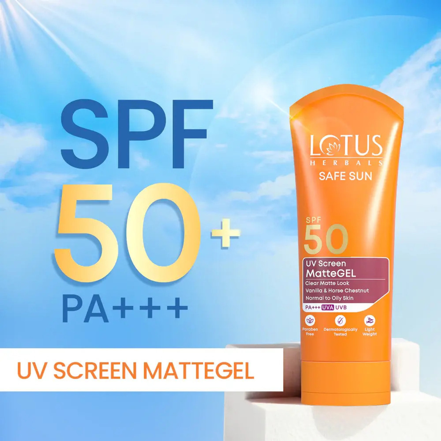 Image of LOTUS HERBALS Sunscreen - SPF 50 PA+++ Safe Sun UV Screen Matte Gel- SPF50