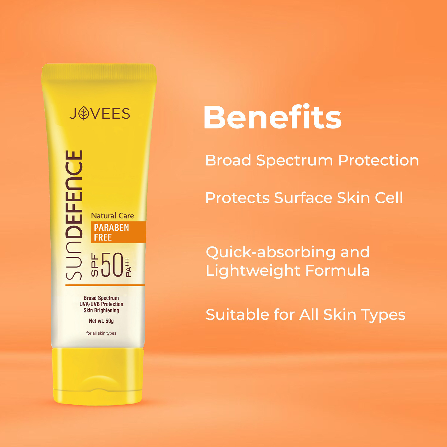 Image of JOVEES Sunscreen - SPF 50 PA+++ Sun Defence Cream SPF 50 Sunscreen| For All Skin Type | UVA & UVB Protection
