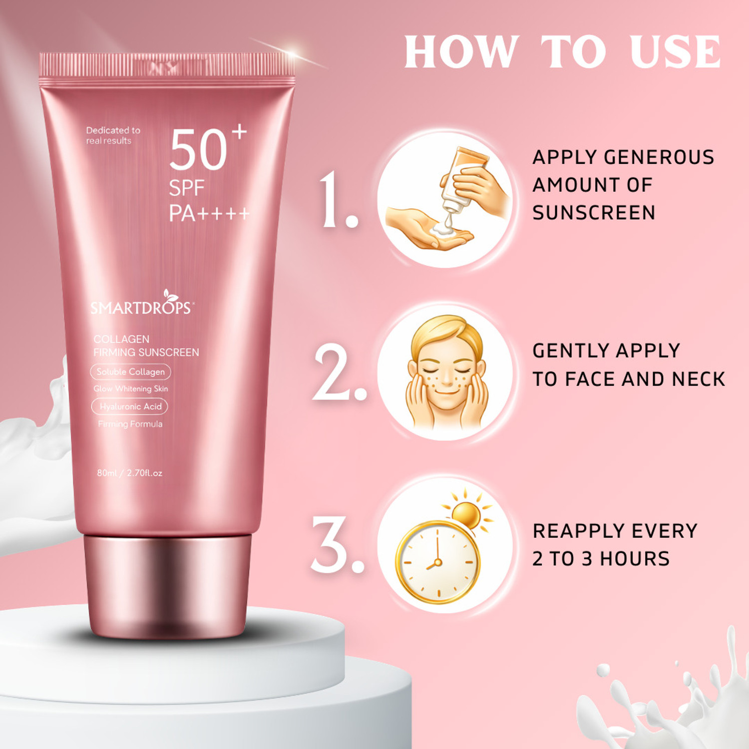 Image of smartdrops Sunscreen - SPF 50 PA++++ Collagen Sunscreen SPF 50+ PA++++ for Dark Sun Burn Skin Solution & Skin Glow