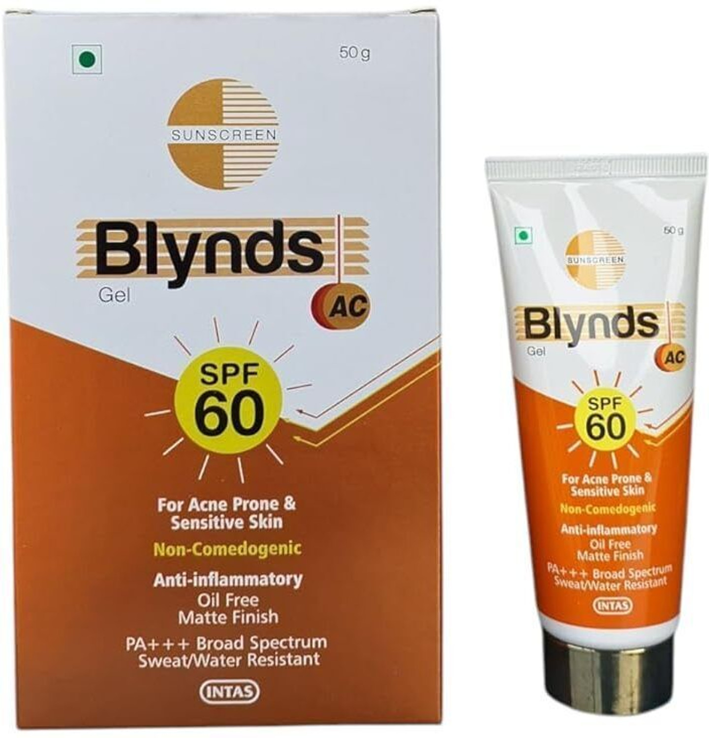Image of Blynds Sunscreen - SPF 60+ PA+++ ACSunscreen Gel, SPF 60+ PA+++, Non-Comedogenic, Lightweight Formula (PACK OF 1)