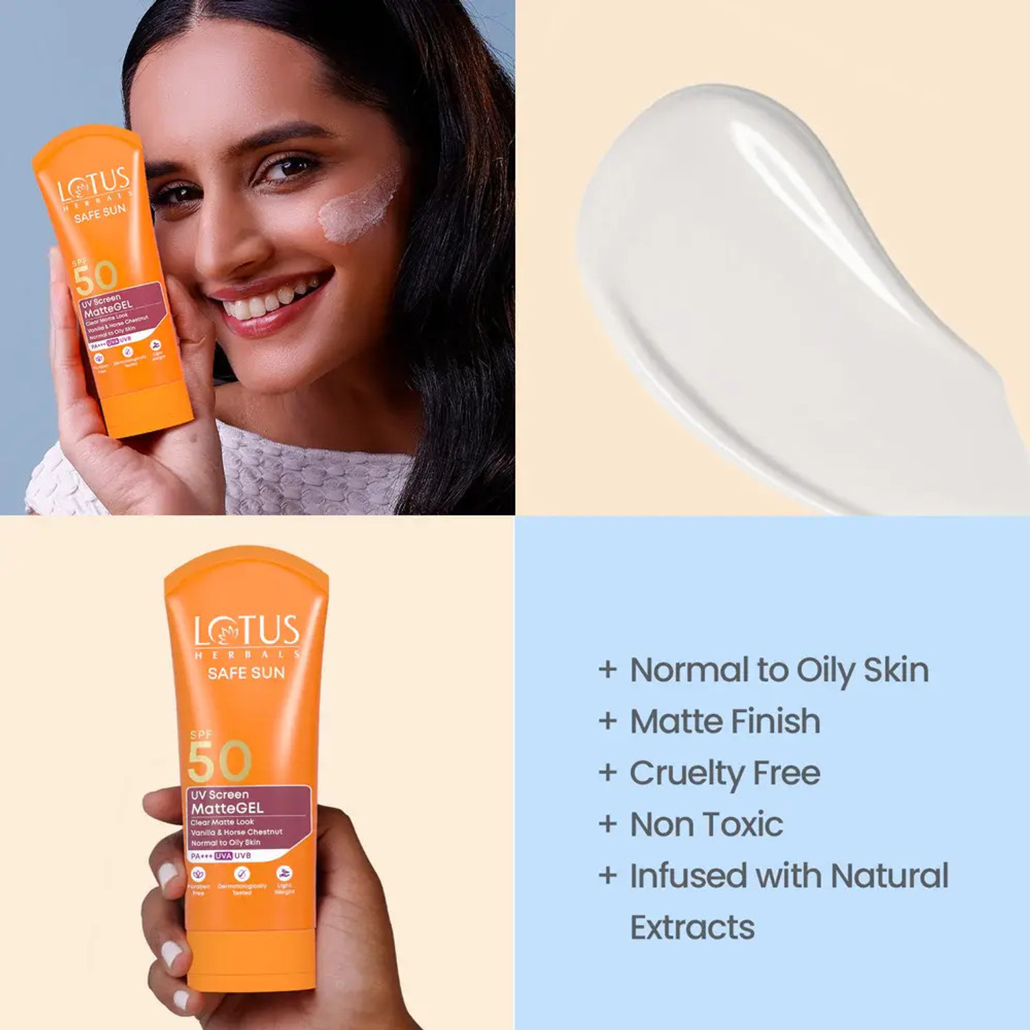 Image of LOTUS HERBALS Sunscreen - SPF 50 PA+++ Safe Sun UV Screen Matte Gel- SPF50