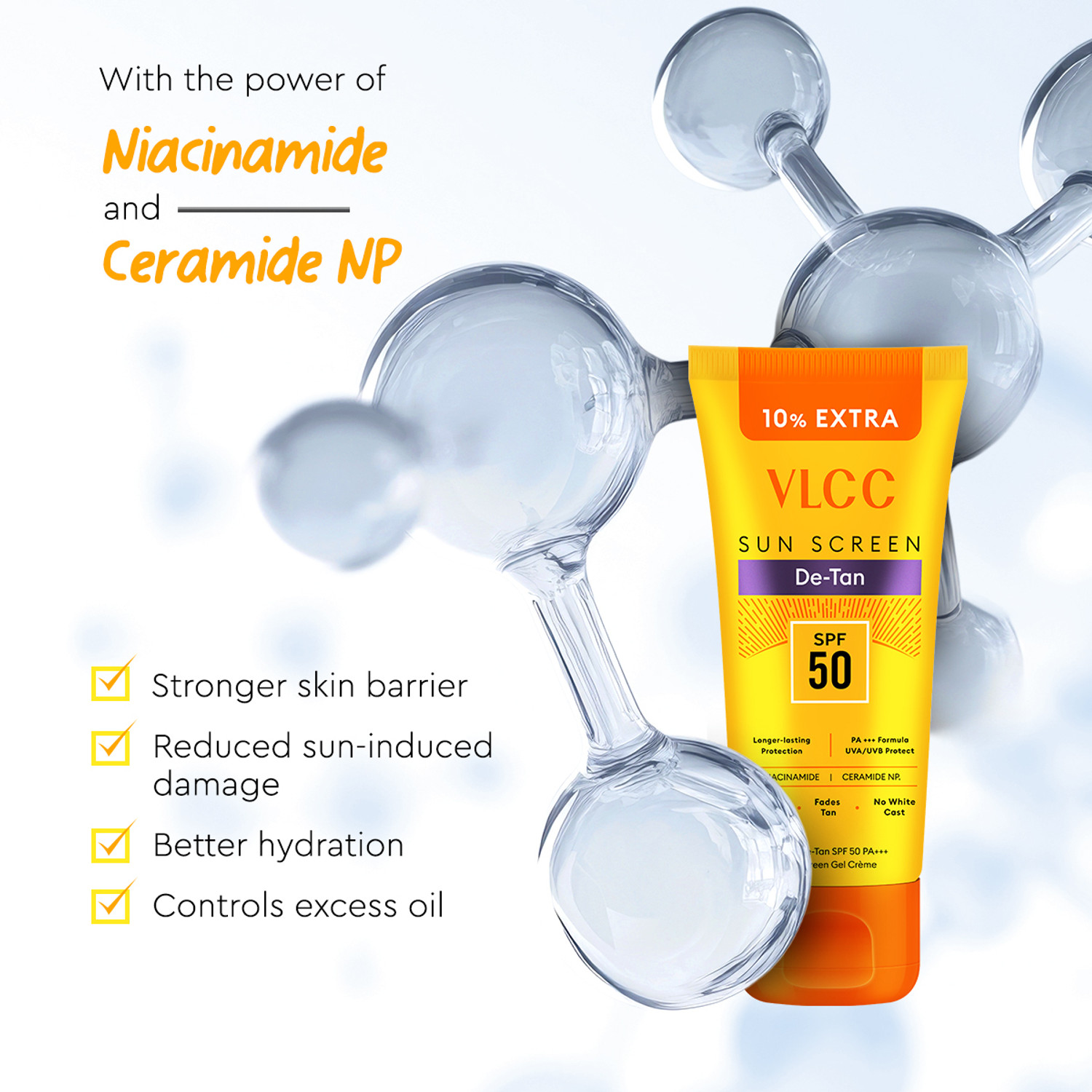 Image of VLCC Sunscreen - SPF 50 PA+++ De-Tan Sunscreen Gel Cream - For Sun Protection