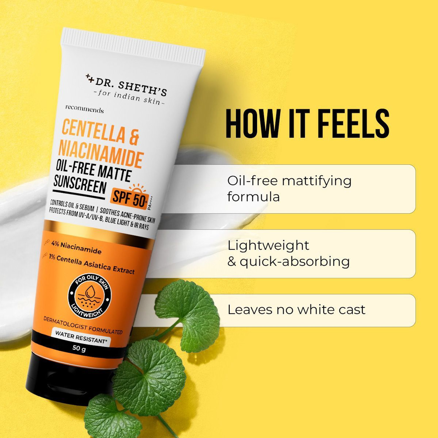 Image of Dr. Sheth's Sunscreen - SPF 50+ PA++++ Centella & Niacinamide Oil-Free Matte Sunscreen | Controls Excess Oil & Sebum
