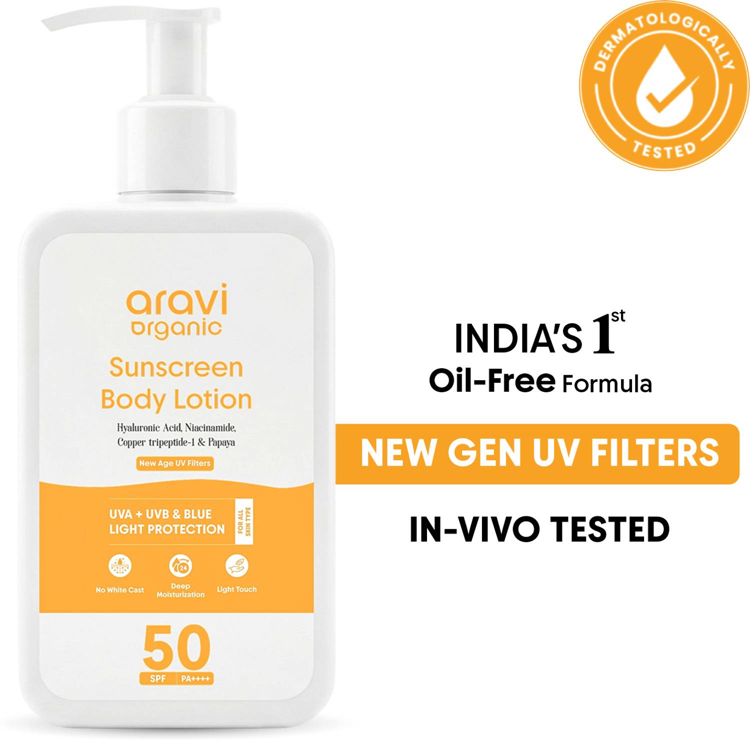 Aravi Organic Sunscreen SPF 50 PA++++ Oil-Free Body Lotion 200ml