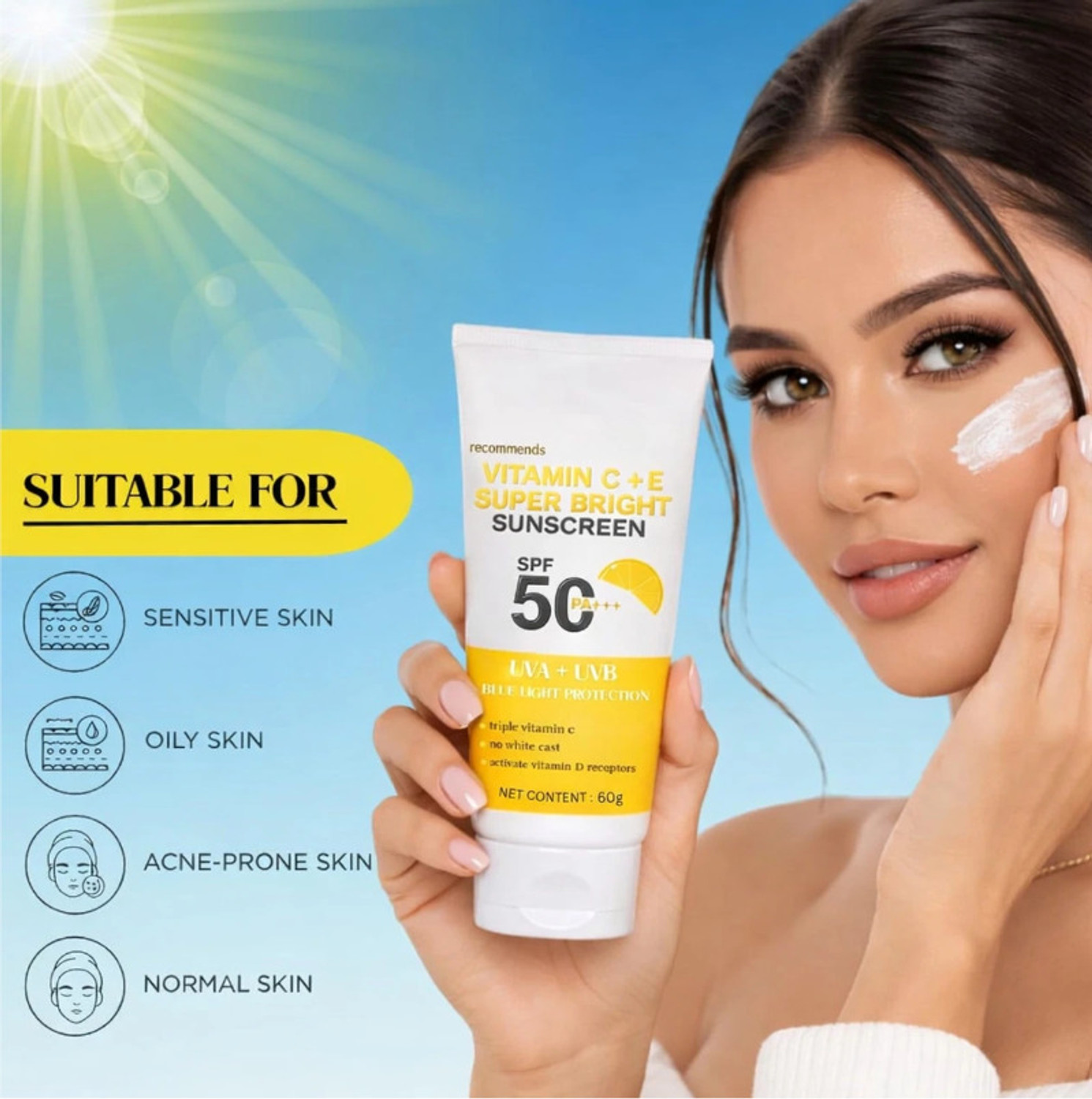 Image of VELLUME PROFESSIONAL Sunscreen - SPF 50 PA+++ Sunscreen - SPF 50 PA+++ Vitamin C + E Super Bright Sunscreen sd50