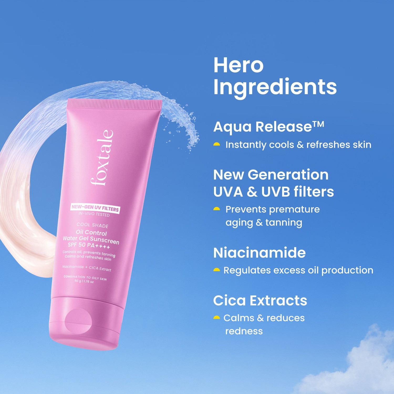 Image of Foxtale Sunscreen - SPF 50 PA++++ Cooling Sunscreen with AquaRelease Tech for Oily Skin