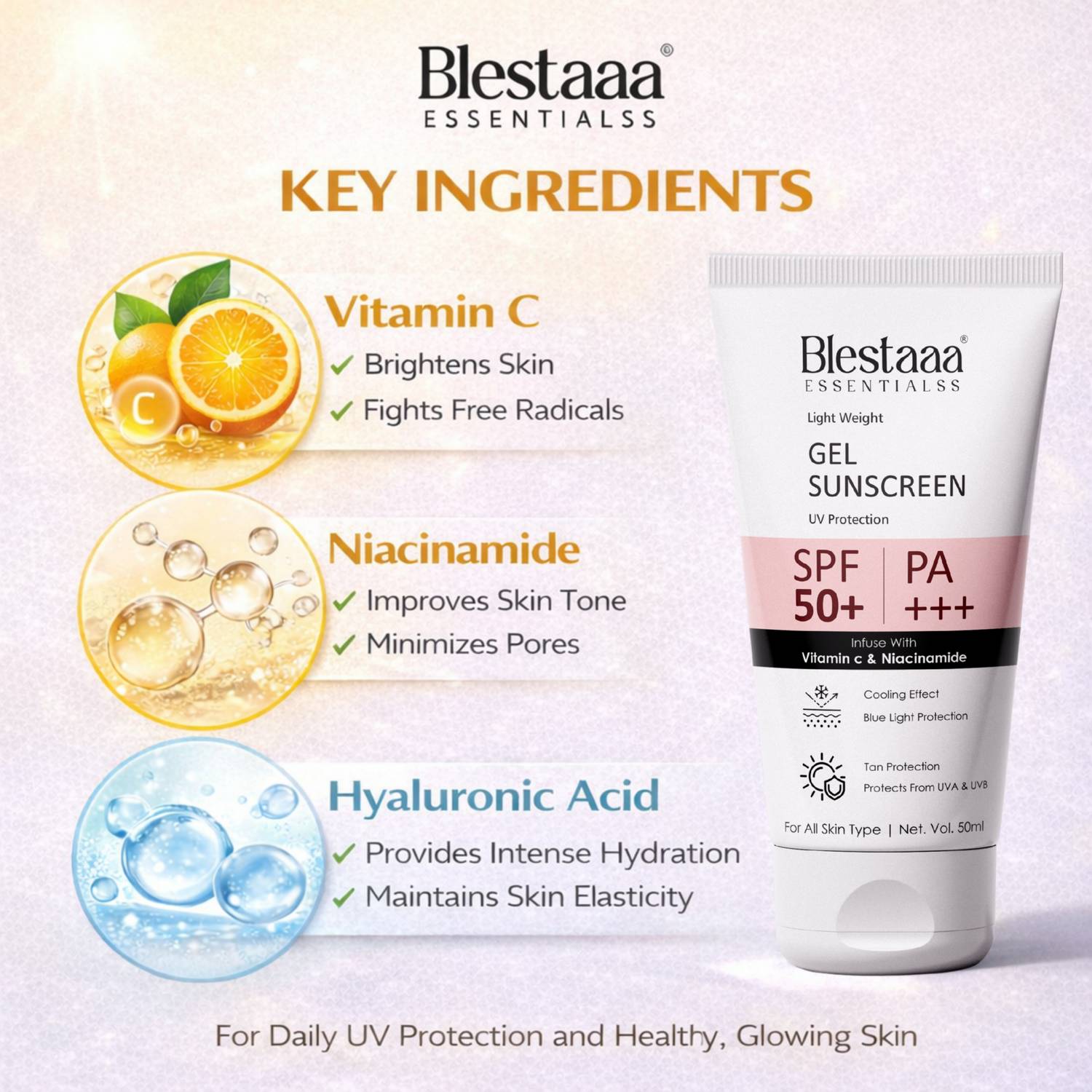blestaaa essentialss Sunscreen SPF 50 PA+++ 50ml - Image 2
