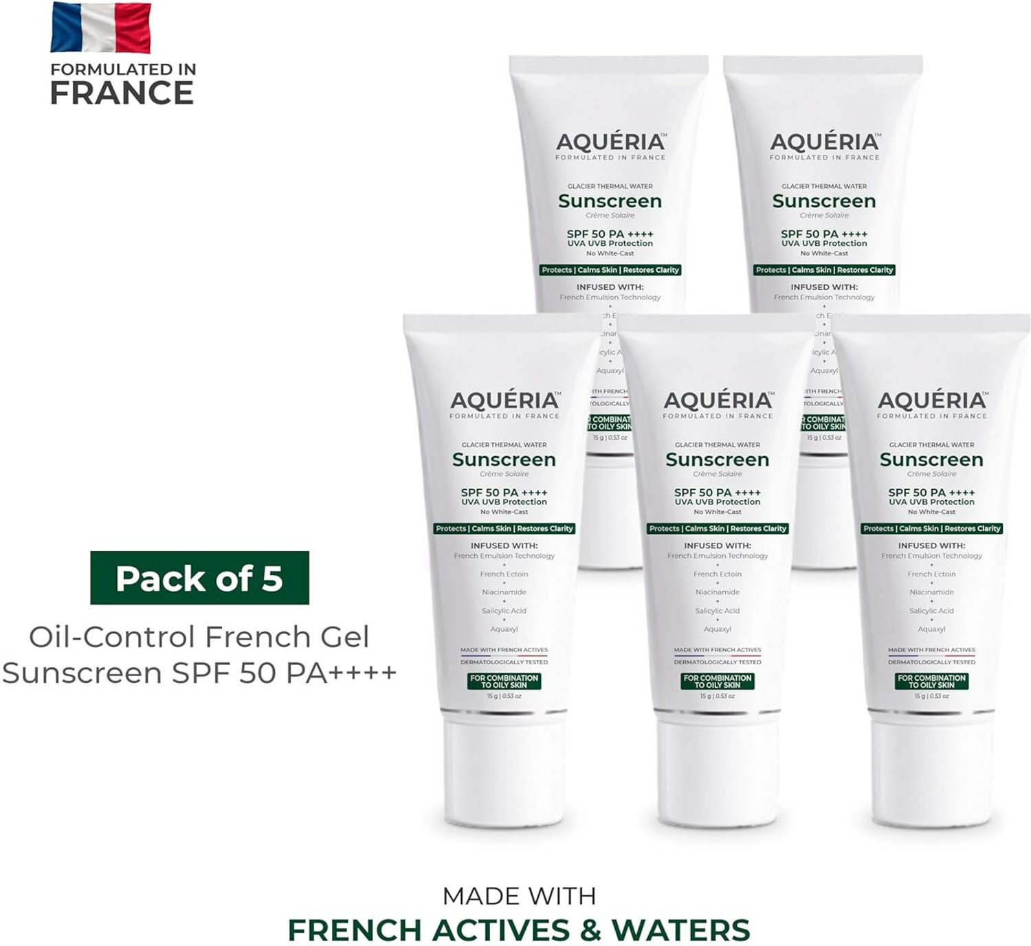 Image of Aqueria Sunscreen - SPF 50 PA++++ Oil Control Brightening French Multi-Active SPF | 2% Niacinamide, Salicylic Acid