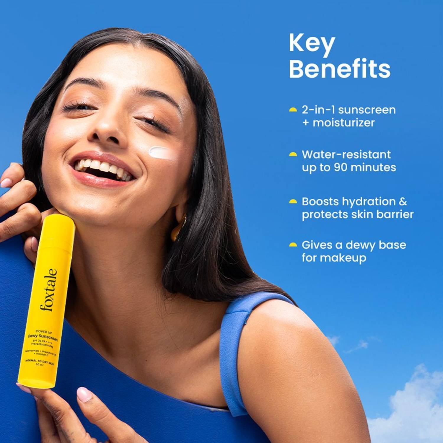 Foxtale Sunscreen SPF 70 PA++++ Dewy with Niacinamide 50ml - Image 2